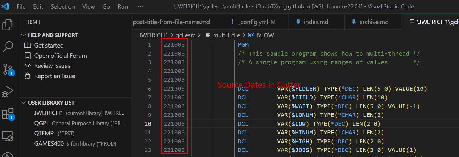 Source Dates in Gutter